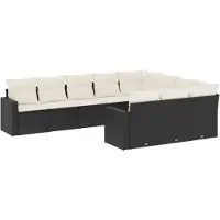 The Living Store 10-tlg. Garten-Sofagarnitur mit Kissen Schwarz Poly Rattan