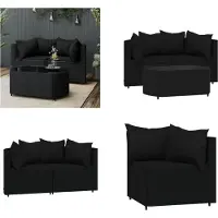 vidaXL 3 tlg. Garten Lounge Set mit Kissen Schwarz Poly Rattan - Garten Lounge Set - Garten Lounge Sets - Outdoor Lounge Set - Lounge Set Terrasse