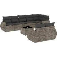 The Living Store 9-tlg. Garten-Sofagarnitur mit Kissen Grau Poly Rattan