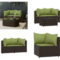 vidaXL 3 tlg. Garten Lounge Set mit Kissen Braun Poly Rattan - Garten Lounge Set - Garten Lounge Sets - Outdoor Lounge Set - Lounge Set Terrasse