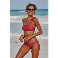 s.Oliver Bikini-Hose "Rome", Damen, Gr. 38, N-Gr, rot (rostrot), Microfaser, Polyamid, unifarben, Badehosen Bikini-Hose, mit Ziergürtel