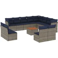 vidaXL 13-tlg. Garten-Sofagarnitur mit Kissen Grau Poly Rattan