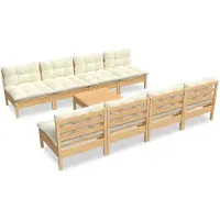 vidaXL 9-tlg. Garten-Lounge-Set mit Creme Kissen Massivholz Kiefer - Gartenmöbel-Sets
