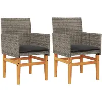 The Living Store Gartenstühle mit Kissen 2 Stk. Grau Poly Rattan Massivholz