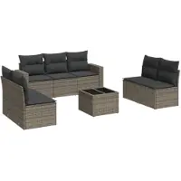 The Living Store 8-tlg. Garten-Sofagarnitur mit Kissen Grau Poly Rattan