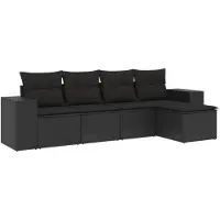 The Living Store 5-tlg. Garten-Sofagarnitur mit Kissen Schwarz Poly Rattan