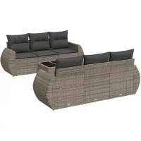 The Living Store 7-tlg. Garten-Sofagarnitur mit Kissen Grau Poly Rattan