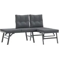 The Living Store Gartenbänke mit Kissen 2 Stk. Schwarz Pulverbeschichteter Stahl