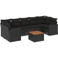 The Living Store 8-tlg. Garten-Sofagarnitur mit Kissen Schwarz Poly Rattan