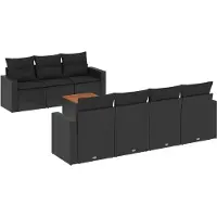 The Living Store 8-tlg. Garten-Sofagarnitur mit Kissen Schwarz Poly Rattan