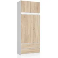 Akord Aufsatzschrank 2-Türig 2 Schubladen Weiß/Sonoma-Eiche 90X51X234 Cm