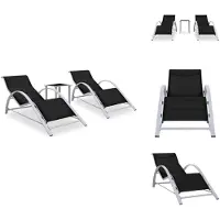 vidaXL Sonnenliegen 2 Stk. mit Tisch Aluminium Schwarz - Sonnenliegen