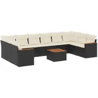 The Living Store 11-tlg. Garten-Sofagarnitur mit Kissen Schwarz Poly Rattan