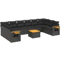 The Living Store 11-tlg. Garten-Sofagarnitur mit Kissen Schwarz Poly Rattan