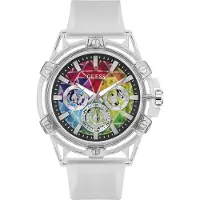 GUESS Multifunktionsuhr "KING", weiß (weiß, bunt, bunt), Armbanduhren, Herren, transparent, Multifunktionsuhr, Quarzuhr, Armbanduhr, Herrenuhr, Datum, Wochentag, Silikonarmband