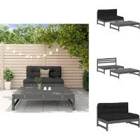 vidaXL 2-tlg. Garten-Lounge-Set mit Kissen Grau Massivholz - Gartenmöbel-Sets