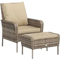 The Living Store Gartenstuhl mit Fußhocker Hellbraun Poly Rattan