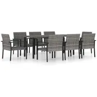 vidaXL 9-tlg. Garten-Essgruppe Poly Rattan Grau - Gartenmöbel-Sets