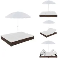 vidaXL Outdoor-Loungebett mit Sonnenschirm Poly Rattan Braun - Gartenbetten