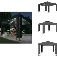vidaXL Pavillon mit Doppeldach & LED-Lichterkette 3x3 m Anthrazit - Pavillons & Partyzelte
