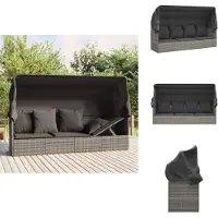 vidaXL Outdoor-Loungebett mit Dach und Kissen Grau Poly Rattan - Sonnenliegen