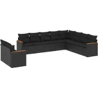 The Living Store 10-tlg. Garten-Sofagarnitur mit Kissen Schwarz Poly Rattan