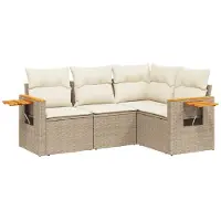The Living Store 4-tlg. Garten-Sofagarnitur mit Kissen Beige Poly Rattan
