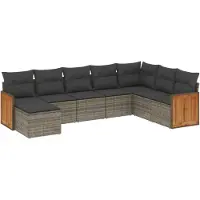 The Living Store 8-tlg. Garten-Sofagarnitur mit Kissen Grau Poly Rattan