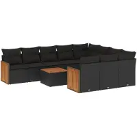 The Living Store 11-tlg. Garten-Sofagarnitur mit Kissen Schwarz Poly Rattan
