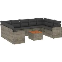 The Living Store 10-tlg. Garten-Sofagarnitur mit Kissen Grau Poly Rattan