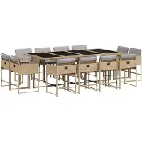 The Living Store 13-tlg. Garten-Essgruppe mit Kissen Beigemischung Poly Rattan