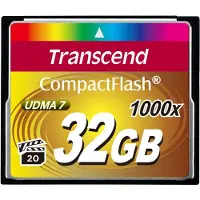 Transcend 1000x CompactFlash 32GB, 32 GB, Kompaktflash, MLC, 160 MB/s, 120 MB/s, Schwarz