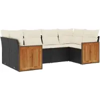 The Living Store 6-tlg. Garten-Sofagarnitur mit Kissen Schwarz Poly Rattan