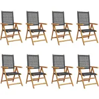 The Living Store Gartenstuhl Verstellbar 8 Stk. Schwarz Poly Rattan Massivholz