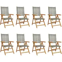 The Living Store Gartenstuhl Verstellbar 8 Stk. Grau Poly Rattan Massivholz