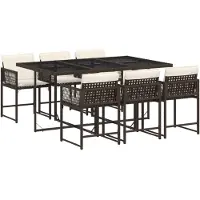 The Living Store 7-tlg. Garten-Essgruppe mit Kissen Braun Poly Rattan