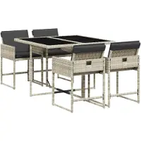 The Living Store 5-tlg. Garten-Essgruppe mit Kissen Hellgrau Poly Rattan