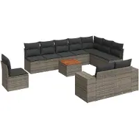 The Living Store 11-tlg. Garten-Sofagarnitur mit Kissen Grau Poly Rattan