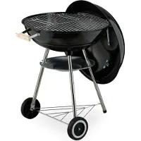 Relaxdays Kugelgrill, Ø 54 cm Grillrost, Outdoor BBQ, Holzkohlgrill m. Rädern & Standfuß, Auffangschale, Smoker, schwarz