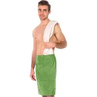 Framsohn Frottier Sarong "Saunakilt Herren", grün (moosgrün), L:60cm, Frottier, Hausmäntel, Sarong, hergestellt in Österreich, Dehnbund & Druckknöpfe variabel verstellbar