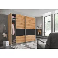 Wimex Schwebetürenschrank "Bramfeld Kleiderschrank", braun (plankeneiche, absetzung grauglas), B:225cm H:236cm T:64cm, Schränke, Schwebetürenschrank, mit Glaselementen und zusätzlichen Einlegeböden