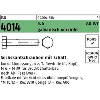 Reyher ISO 4014 - Stahl 5.6 verzinkt - M 10x90 - Sechskantschrauben mit Schaft - AD W7 (für Druckbehälter)