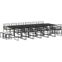 The Living Store 17-tlg. Garten-Essgruppe mit Kissen Schwarz Poly Rattan