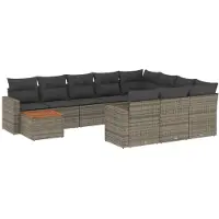The Living Store 11-tlg. Garten-Sofagarnitur mit Kissen Grau Poly Rattan