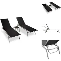 vidaXL Sonnenliegen 2 Stk. mit Tisch Stahl und Textilene Schwarz - Sonnenliegen