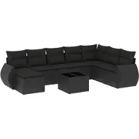 The Living Store 9-tlg. Garten-Sofagarnitur mit Kissen Schwarz Poly Rattan