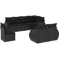 The Living Store 8-tlg. Garten-Sofagarnitur mit Kissen Schwarz Poly Rattan