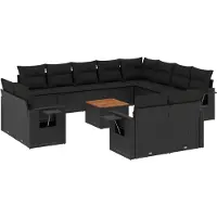 The Living Store 13-tlg. Garten-Sofagarnitur mit Kissen Schwarz Poly Rattan