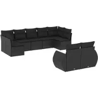 The Living Store 9-tlg. Garten-Sofagarnitur mit Kissen Schwarz Poly Rattan