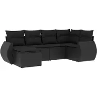 The Living Store 6-tlg. Garten-Sofagarnitur mit Kissen Schwarz Poly Rattan
